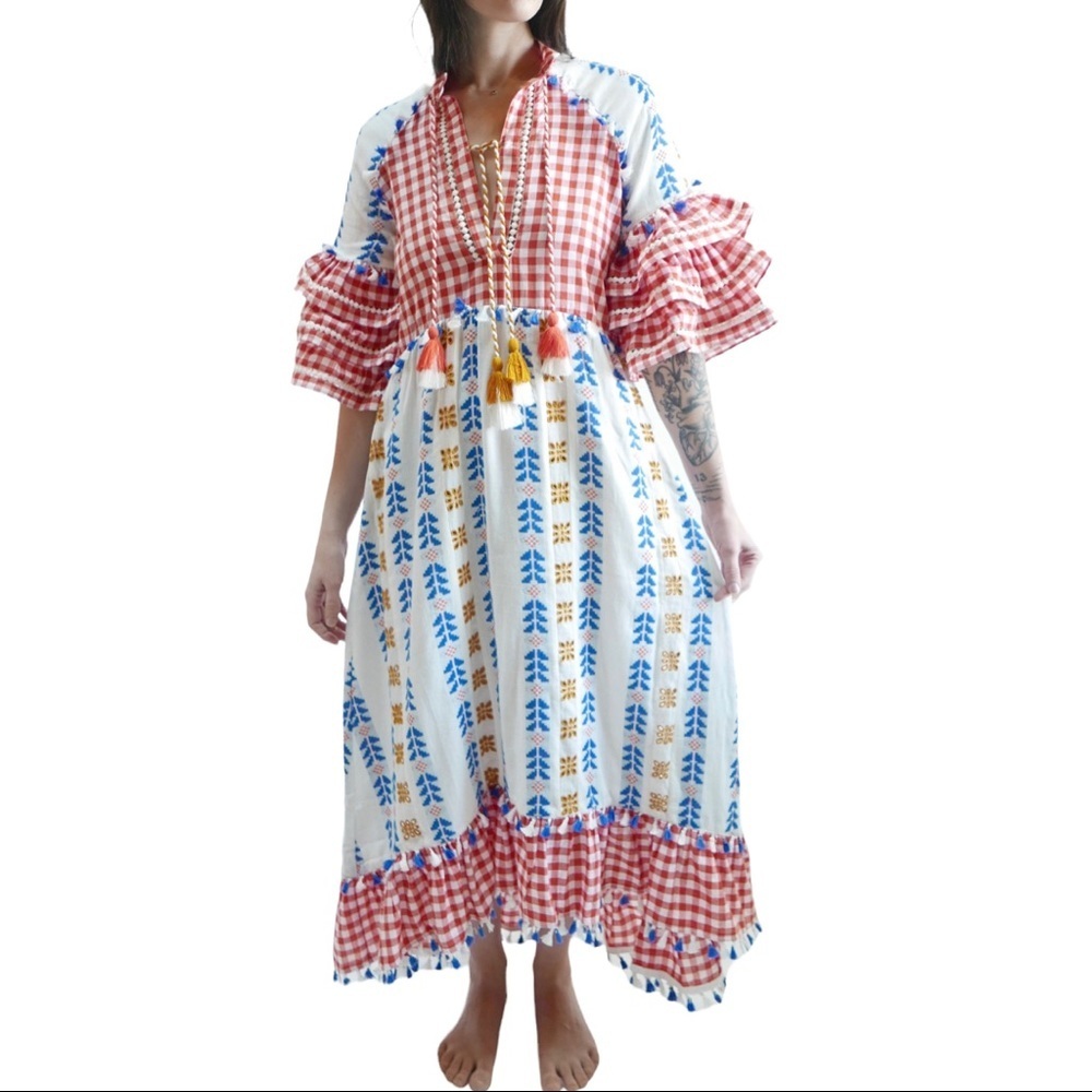 DODO BAR OR  Lola combo maxi embroidered with ruffle sleeve dress - Picture 3 of 3